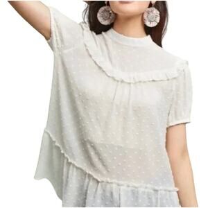 Anthropologie Ro & De Elissa Sheer Short Sleeve Blouse Top ivory Small Cottage *